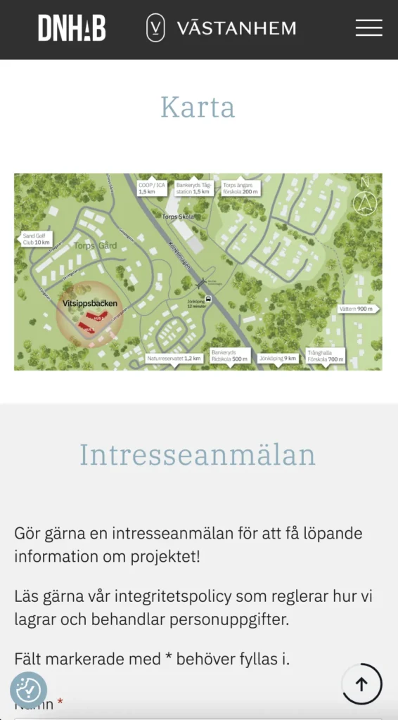 sektion som visar karta och information från mobilen