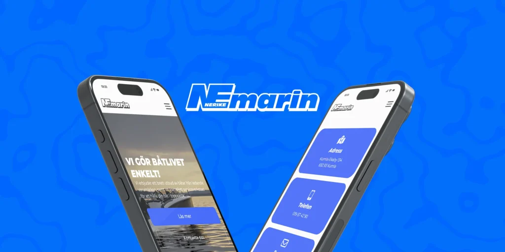 Mockup som visar hur NE marins hemsida ser ut på mobilen